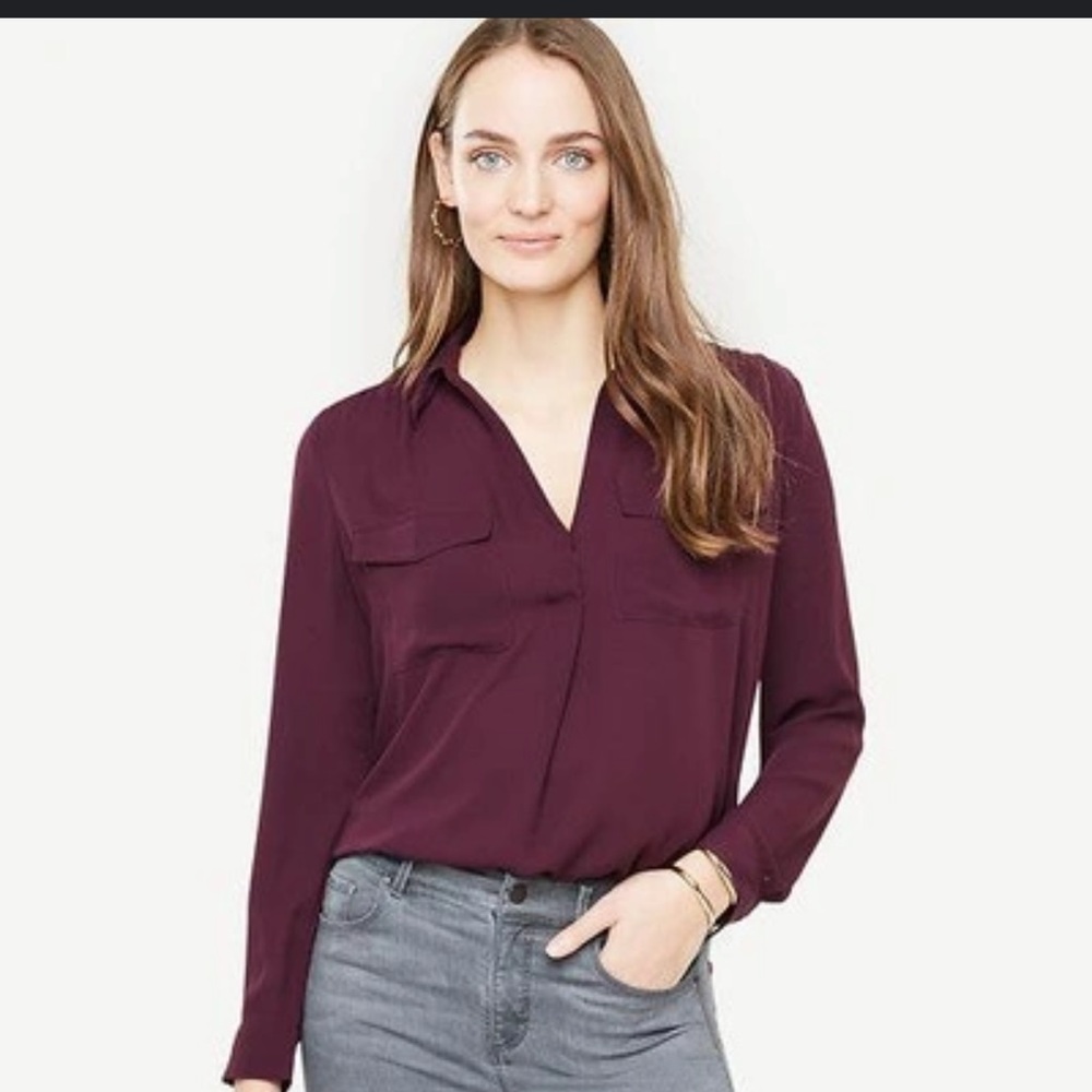 Ann Taylor Camp Shirt- Plum
